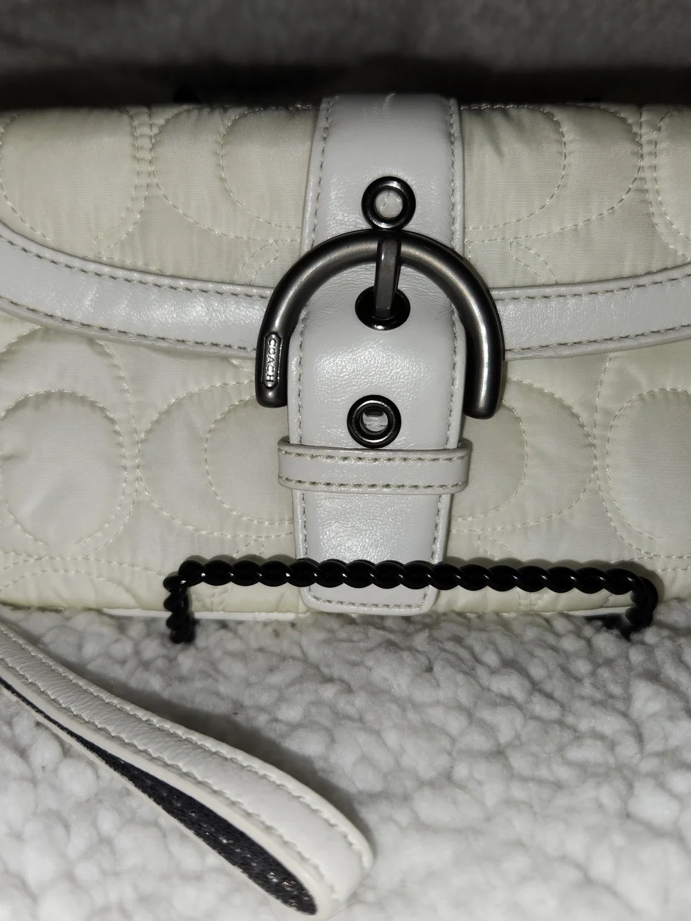 Coach White Quilted Soho Wristlet with Gunmetal Hardware